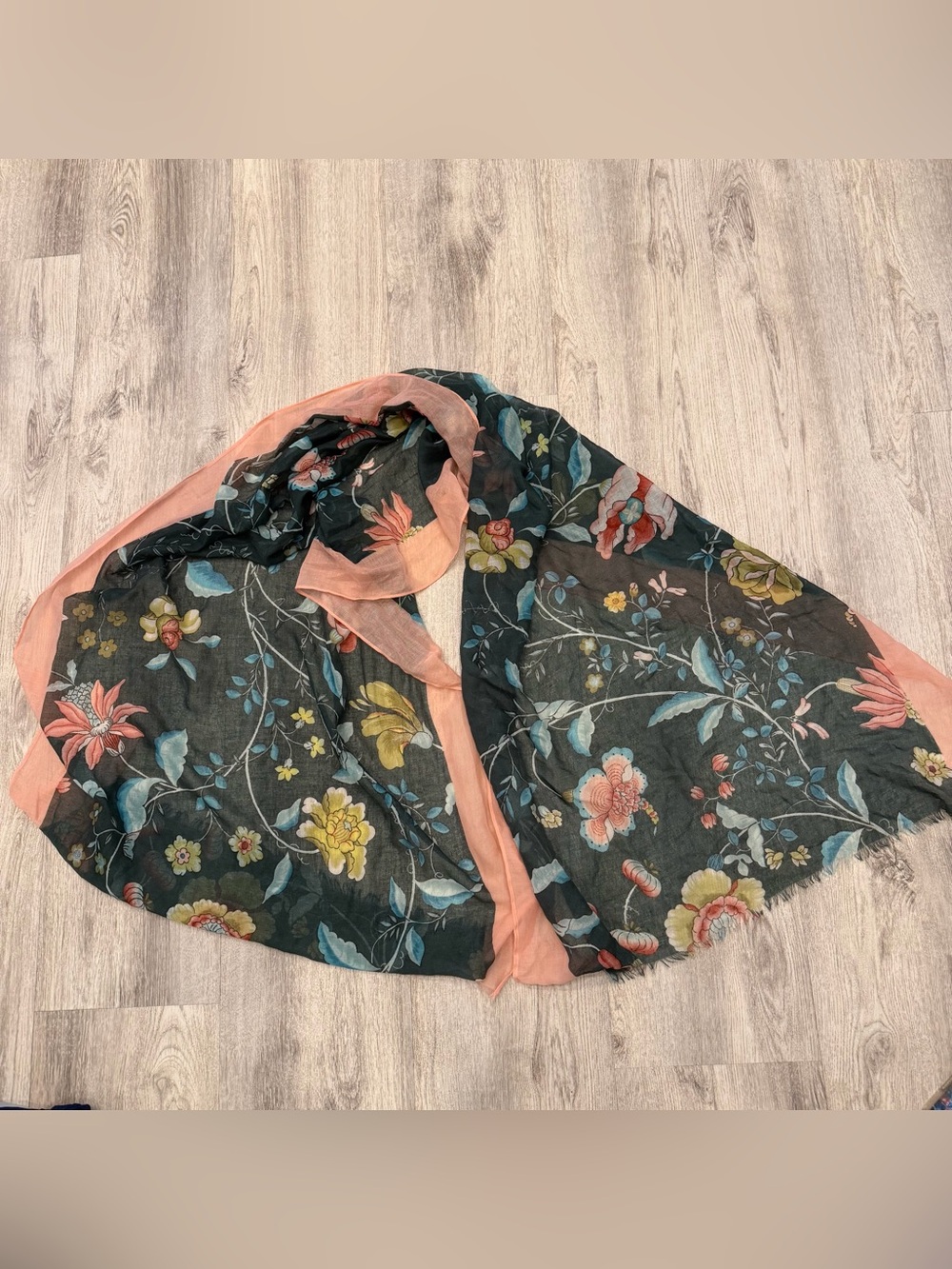 Lightweight Floral Scarf Wrap Shawl Black Pink Botanical 78”